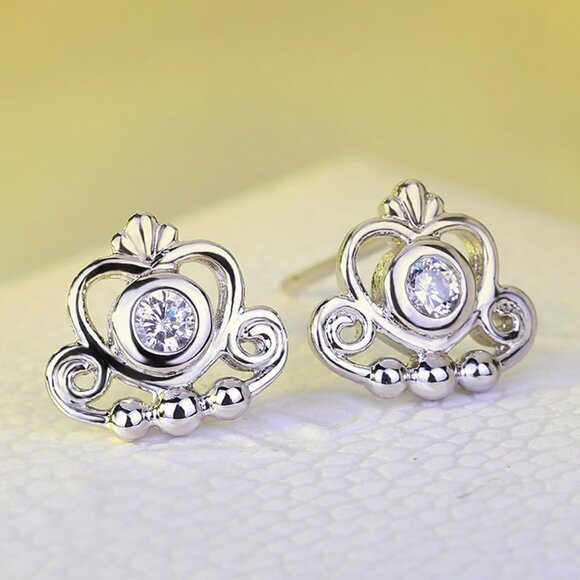 "Princess Heart CZ 925 Silver Rose Gold Plated Earrings for Women, HA4498 - Picture 1 of 4